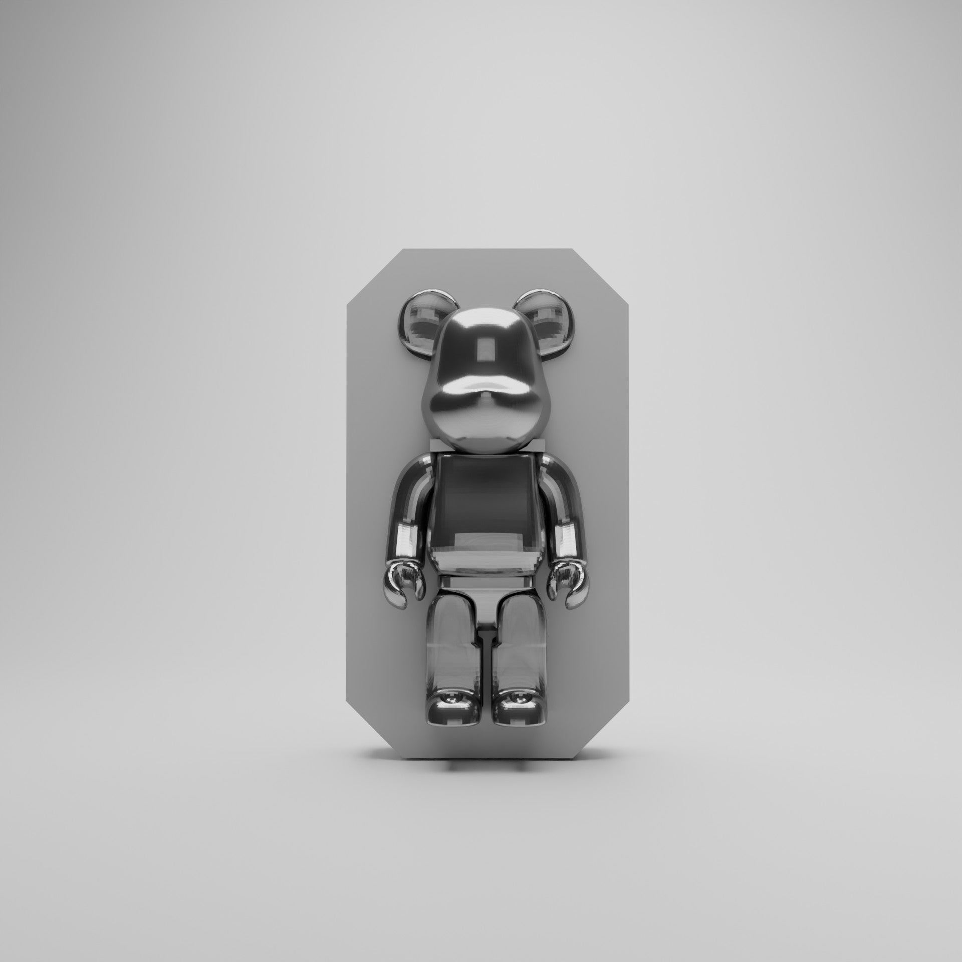 Socle mural aimanté gris pour figurine Bearbrick, vue d'ensemble